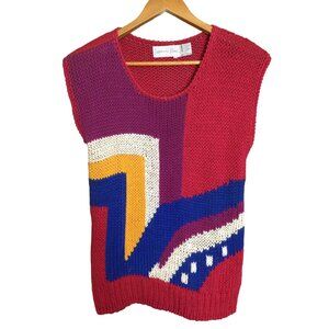 Vintage Naomi Bee Women's Geometric Knit Vest Sweater Multicolor Size Large